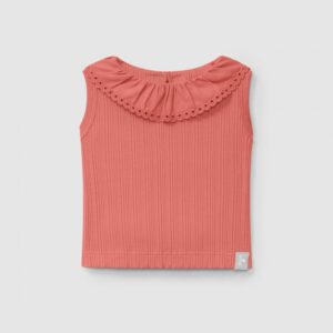 Singlet em malha canelada e gola bordado inglês