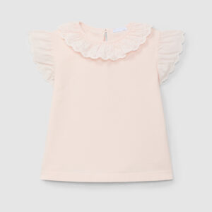T-shirt gola de folho bordado inglês
