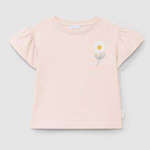 T-shirt com aplicação de flor em relevo