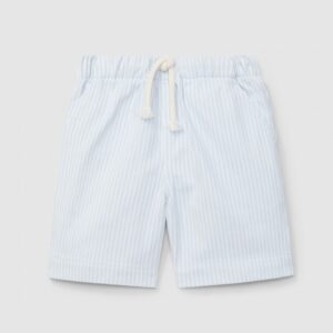 Calções pull-up tecido denim de riscas com três bolsos