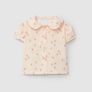 Blusa seersucker micro-xadrez e morangos