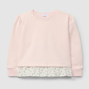 Camisola de felpa com detalhe de folho em tecido estampado