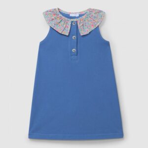 Vestido piqué com gola de folho estampada