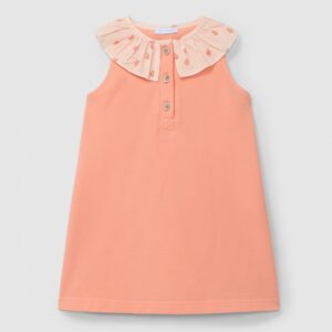 Vestido piqué com gola de folho estampada