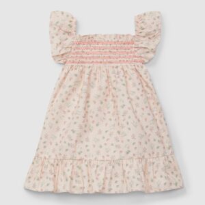 Vestido estampado floral com smocks