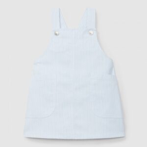 Saia de peito tecido denim de riscas com bolsos