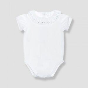 Body manga curta com gola folho bordada