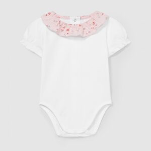 Body com gola de folho xadrez vichy com flores