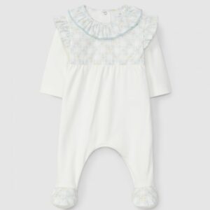 Babygrow gola de folho quadricula e flores