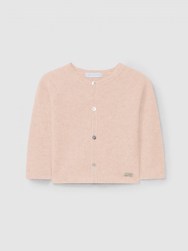 Casaco tricotado decote redondo com caxemira