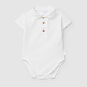 Body manga curta com gola de bico