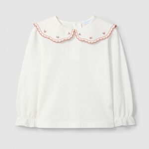 Longsleeve em malha waffle com gola bordada