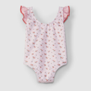 Fato de banho de flores e detalhe de croché