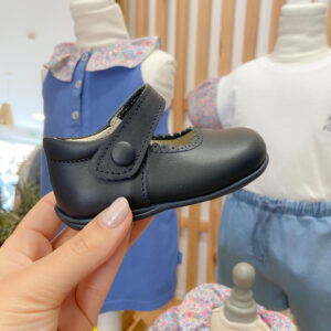 Sapato de velcro pele azul marinho Mania do Pé