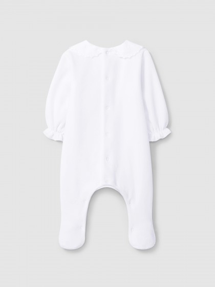 Babygrow em veludo com gola redonda bordado delicado - Image 2