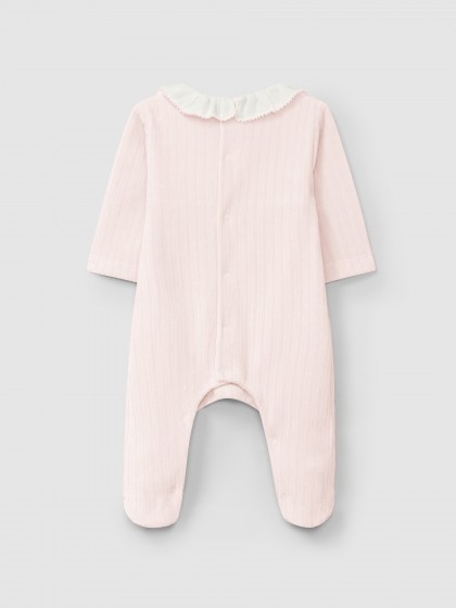 Babygrow em veludo canelado com gola de folho e detalhe bordado - Image 2