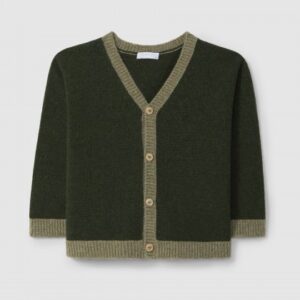 Casaco decote em bico tricotado com cor contraste