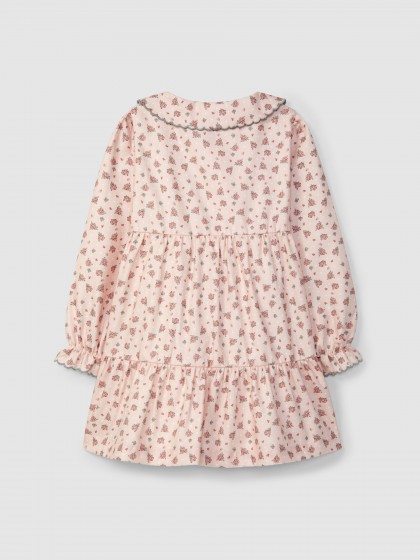 Vestido flores delicadas gola com bordado cor contraste - Image 2