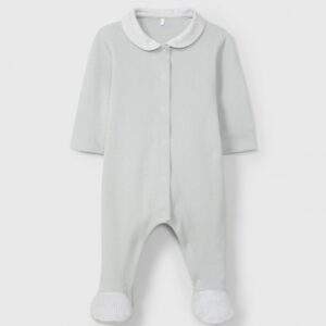 Babygrow em malha canelada com gola redonda estampada