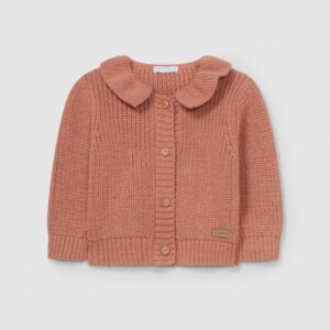 Casaco tricotado com gola de folho