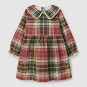Vestido xadrez em flanela com detalhes em renda