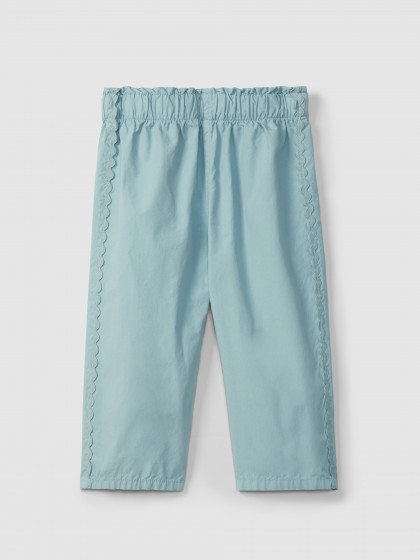 Calças pull-up em sarja com fita decorativa