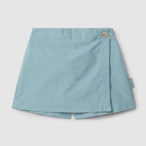 Saia-calção em sarja com detalhe de fita decorativa