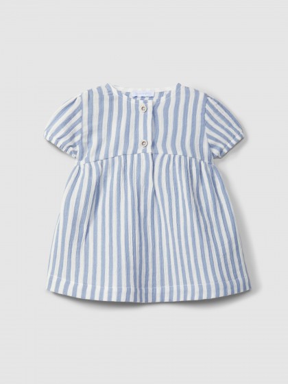 Vestido em gaze de riscas