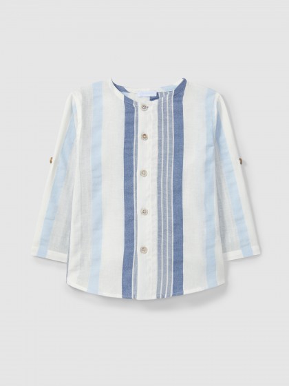 Camisa gola mao tecido texturado de riscas