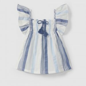 Top tecido texturado de riscas com cordão decorativo