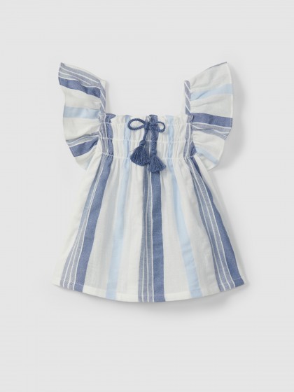 Top tecido texturado de riscas com cordão decorativo