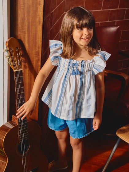 Top tecido texturado de riscas com cordão decorativo - Image 3