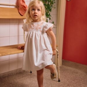 Vestido algodão texturado e bordado