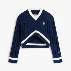 Camisola cropped de tricô trançado