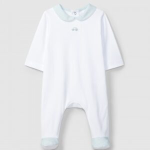 Babygrow bordado no peito e detalhes em tecido estampado