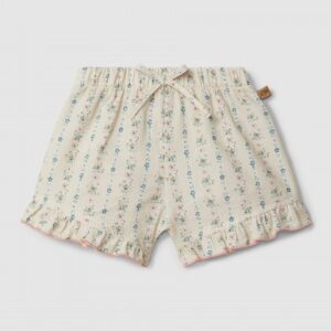 Calções pull-up estampado floral com detalhe de folho