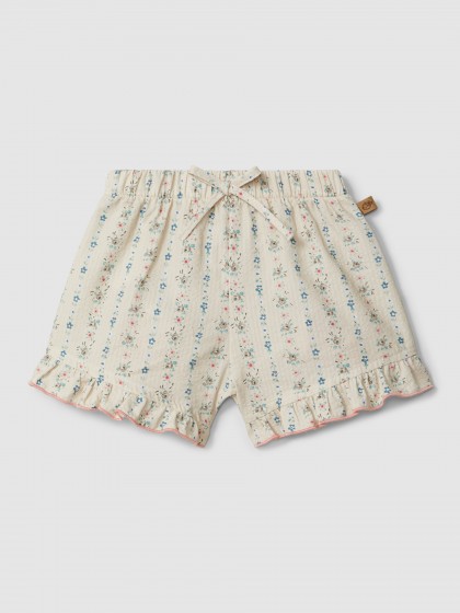 Calções pull-up estampado floral com detalhe de folho