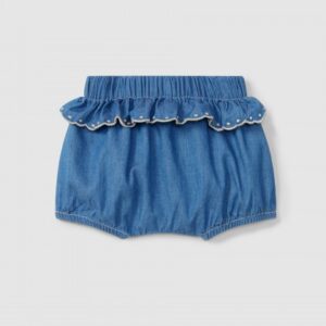 Calções pull-up em ganga fina com detalhes bordados