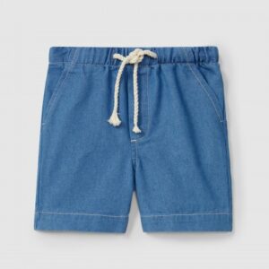 Calções pull-up três bolsos em ganga fina