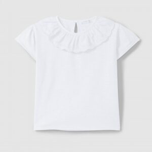 T-shirt com gola em bordado inglês