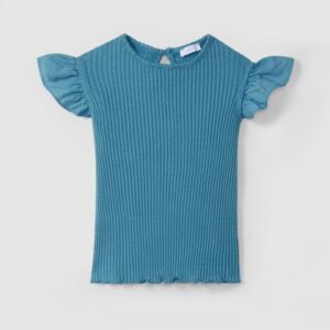 Top em malha ajour com mangas de folho