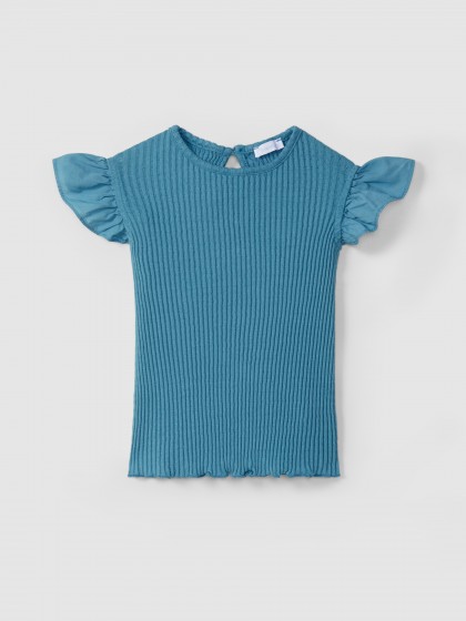 Top em malha ajour com mangas de folho