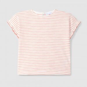 T-shirt riscas com mangas de folho