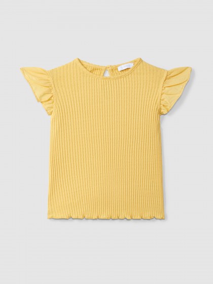 Top em malha ajour com mangas de folho