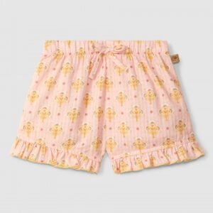 Calções pull-up estampado floral com detalhe de folho