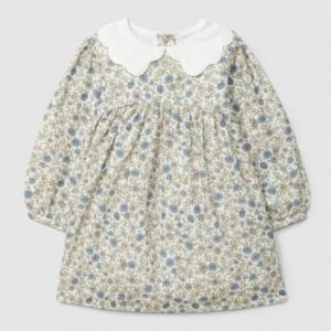 Vestido flores com gola bordada