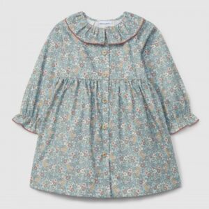 Vestido flores com gola de folho