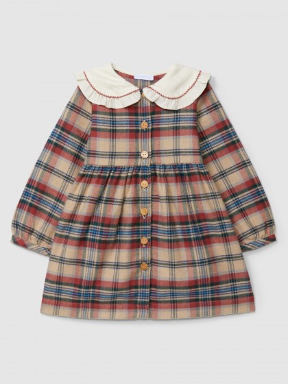 Vestido xadrez com gola de folho