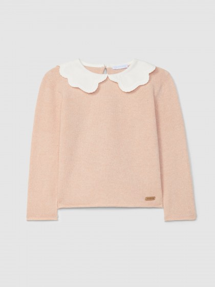 Camisola tricotada com gola bordada